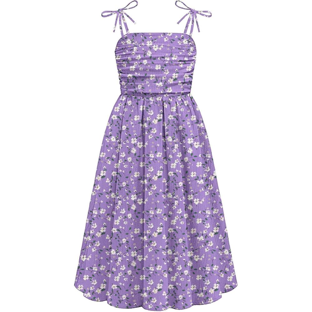 image:imageArshiner Girls Summer Dress Maxi Spaghetti Strap Ruched Flowy Beach Boho Casual Teen Girl Sundress 614 YearsPurple Floral