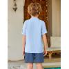 Arshiner Boy’s 2 Piece Beach Outfit Short Sleeve Textured Button Down Shirt and Short Sets Summer Vacation Wear 4-12 Years(Blue & Navy)