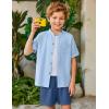 Arshiner Boy’s 2 Piece Beach Outfit Short Sleeve Textured Button Down Shirt and Short Sets Summer Vacation Wear 4-12 Years(Blue & Navy)