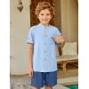 Arshiner Boy’s 2 Piece Beach Outfit Short Sleeve Textured Button Down Shirt and Short Sets Summer Vacation Wear 4-12 Years(Blue & Navy)