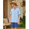 Arshiner Boy’s 2 Piece Beach Outfit Short Sleeve Textured Button Down Shirt and Short Sets Summer Vacation Wear 4-12 Years(Blue & Navy)
