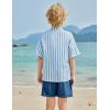 Arshiner Boy’s 2 Piece Beach Outfit Short Sleeve Textured Button Down Shirt and Short Sets Summer Vacation Wear 4-12 Years(Blue Stripe & Navy)