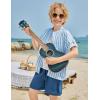 Arshiner Boy’s 2 Piece Beach Outfit Short Sleeve Textured Button Down Shirt and Short Sets Summer Vacation Wear 4-12 Years(Blue Stripe & Navy)