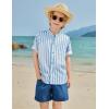Arshiner Boy’s 2 Piece Beach Outfit Short Sleeve Textured Button Down Shirt and Short Sets Summer Vacation Wear 4-12 Years(Blue Stripe & Navy)