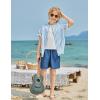 Arshiner Boy’s 2 Piece Beach Outfit Short Sleeve Textured Button Down Shirt and Short Sets Summer Vacation Wear 4-12 Years(Blue Stripe & Navy)