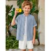 Arshiner Boy’s 2 Piece Beach Outfit Short Sleeve Textured Button Down Shirt and Short Sets Summer Vacation Wear 4-12 Years(Blue Stripe & White)