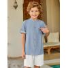 Arshiner Boy’s 2 Piece Beach Outfit Short Sleeve Textured Button Down Shirt and Short Sets Summer Vacation Wear 4-12 Years(Blue Stripe & White)
