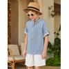 Arshiner Boy’s 2 Piece Beach Outfit Short Sleeve Textured Button Down Shirt and Short Sets Summer Vacation Wear 4-12 Years(Blue Stripe & White)