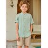 Arshiner Boy’s 2 Piece Beach Outfit Short Sleeve Textured Button Down Shirt and Short Sets Summer Vacation Wear 4-12 Years(Green & Khaki)