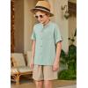 Arshiner Boy’s 2 Piece Beach Outfit Short Sleeve Textured Button Down Shirt and Short Sets Summer Vacation Wear 4-12 Years(Green & Khaki)