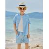 Arshiner Boy’s 2 Piece Beach Outfit Short Sleeve Textured Button Down Shirt and Short Sets Summer Vacation Wear 4-12 Years(Light Blue)