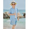 Arshiner Boy’s 2 Piece Beach Outfit Short Sleeve Textured Button Down Shirt and Short Sets Summer Vacation Wear 4-12 Years(Light Blue)