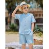 Arshiner Boy’s 2 Piece Beach Outfit Short Sleeve Textured Button Down Shirt and Short Sets Summer Vacation Wear 4-12 Years(Light Blue)