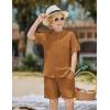 Arshiner Boy’s 2 Piece Beach Outfit Short Sleeve Textured Button Down Shirt and Short Sets Summer Vacation Wear 4-12 Years(Light Brown)