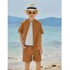 Arshiner Boy’s 2 Piece Beach Outfit Short Sleeve Textured Button Down Shirt and Short Sets Summer Vacation Wear 4-12 Years(Light Brown)