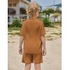 Arshiner Boy’s 2 Piece Beach Outfit Short Sleeve Textured Button Down Shirt and Short Sets Summer Vacation Wear 4-12 Years(Light Brown)