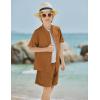 Arshiner Boy’s 2 Piece Beach Outfit Short Sleeve Textured Button Down Shirt and Short Sets Summer Vacation Wear 4-12 Years(Light Brown)