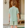 Arshiner Boy’s 2 Piece Beach Outfit Short Sleeve Textured Button Down Shirt and Short Sets Summer Vacation Wear 4-12 Years(Light Green)