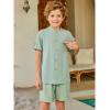Arshiner Boy’s 2 Piece Beach Outfit Short Sleeve Textured Button Down Shirt and Short Sets Summer Vacation Wear 4-12 Years(Light Green)