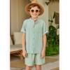 Arshiner Boy’s 2 Piece Beach Outfit Short Sleeve Textured Button Down Shirt and Short Sets Summer Vacation Wear 4-12 Years(Light Green)