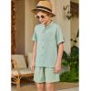 Arshiner Boy’s 2 Piece Beach Outfit Short Sleeve Textured Button Down Shirt and Short Sets Summer Vacation Wear 4-12 Years(Light Green)