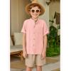 Arshiner Boy’s 2 Piece Beach Outfit Short Sleeve Textured Button Down Shirt and Short Sets Summer Vacation Wear 4-12 Years(Light Pink & Khaki)