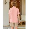 Arshiner Boy’s 2 Piece Beach Outfit Short Sleeve Textured Button Down Shirt and Short Sets Summer Vacation Wear 4-12 Years(Light Pink & Khaki)
