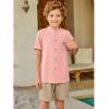 Arshiner Boy’s 2 Piece Beach Outfit Short Sleeve Textured Button Down Shirt and Short Sets Summer Vacation Wear 4-12 Years(Light Pink & Khaki)