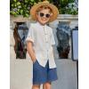 Arshiner Boy’s 2 Piece Beach Outfit Short Sleeve Textured Button Down Shirt and Short Sets Summer Vacation Wear 4-12 Years(White & Blue)