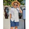 Arshiner Boy’s 2 Piece Beach Outfit Short Sleeve Textured Button Down Shirt and Short Sets Summer Vacation Wear 4-12 Years(White & Blue)