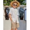 Arshiner Boy’s 2 Piece Beach Outfit Short Sleeve Textured Button Down Shirt and Short Sets Summer Vacation Wear 4-12 Years(White & Khaki)