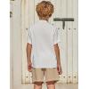 Arshiner Boy’s 2 Piece Beach Outfit Short Sleeve Textured Button Down Shirt and Short Sets Summer Vacation Wear 4-12 Years(White & Khaki)