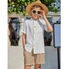 Arshiner Boy’s 2 Piece Beach Outfit Short Sleeve Textured Button Down Shirt and Short Sets Summer Vacation Wear 4-12 Years(White & Khaki)