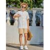 Arshiner Boy’s 2 Piece Beach Outfit Short Sleeve Textured Button Down Shirt and Short Sets Summer Vacation Wear 4-12 Years(White & Khaki Stripe)