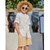 Arshiner Boy’s 2 Piece Beach Outfit Short Sleeve Textured Button Down Shirt and Short Sets Summer Vacation Wear 4-12 Years(White & Khaki Stripe)