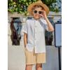 Arshiner Boy’s 2 Piece Beach Outfit Short Sleeve Textured Button Down Shirt and Short Sets Summer Vacation Wear 4-12 Years(White & Khaki Stripe)