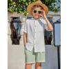 Arshiner Boy’s 2 Piece Beach Outfit Short Sleeve Textured Button Down Shirt and Short Sets Summer Vacation Wear 4-12 Years(White & Light Green)