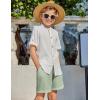 Arshiner Boy’s 2 Piece Beach Outfit Short Sleeve Textured Button Down Shirt and Short Sets Summer Vacation Wear 4-12 Years(White & Light Green)