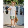 Arshiner Boy’s 2 Piece Beach Outfit Short Sleeve Textured Button Down Shirt and Short Sets Summer Vacation Wear 4-12 Years(White & Light Green)