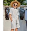 Arshiner Boy’s 2 Piece Beach Outfit Short Sleeve Textured Button Down Shirt and Short Sets Summer Vacation Wear 4-12 Years(White)