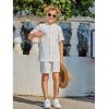 Arshiner Boy’s 2 Piece Beach Outfit Short Sleeve Textured Button Down Shirt and Short Sets Summer Vacation Wear 4-12 Years(White)