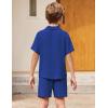 Arshiner Boys 2 Pieces Summer Beach Outfits Short Sleeve Button Down Shirts and Shorts Vacation Texture Sets for Kids(Royal Blue)