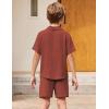Arshiner Boys 2 Pieces Summer Beach Outfits Short Sleeve Button Down Shirts and Shorts Vacation Texture Sets for Kids(Rust)