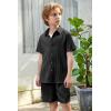 Arshiner Boy’s Summer Beach Outfits Textured Button Down Shirt and Short Sets Casual Vacation Clothes for 5-12 Years(Black)