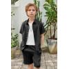 Arshiner Boy’s Summer Beach Outfits Textured Button Down Shirt and Short Sets Casual Vacation Clothes for 5-12 Years(Black)
