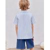 Arshiner Boy’s Summer Beach Outfits Textured Button Down Shirt and Short Sets Casual Vacation Clothes for 5-12 Years(Blue Stripe & Navy)