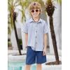 Arshiner Boy’s Summer Beach Outfits Textured Button Down Shirt and Short Sets Casual Vacation Clothes for 5-12 Years(Blue Stripe & Navy)
