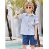 Arshiner Boy’s Summer Beach Outfits Textured Button Down Shirt and Short Sets Casual Vacation Clothes for 5-12 Years(Blue Stripe & Navy)