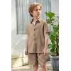 Arshiner Boy’s Summer Beach Outfits Textured Button Down Shirt and Short Sets Casual Vacation Clothes for 5-12 Years(Khaki)