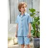 Arshiner Boy’s Summer Beach Outfits Textured Button Down Shirt and Short Sets Casual Vacation Clothes for 5-12 Years(Light Blue)